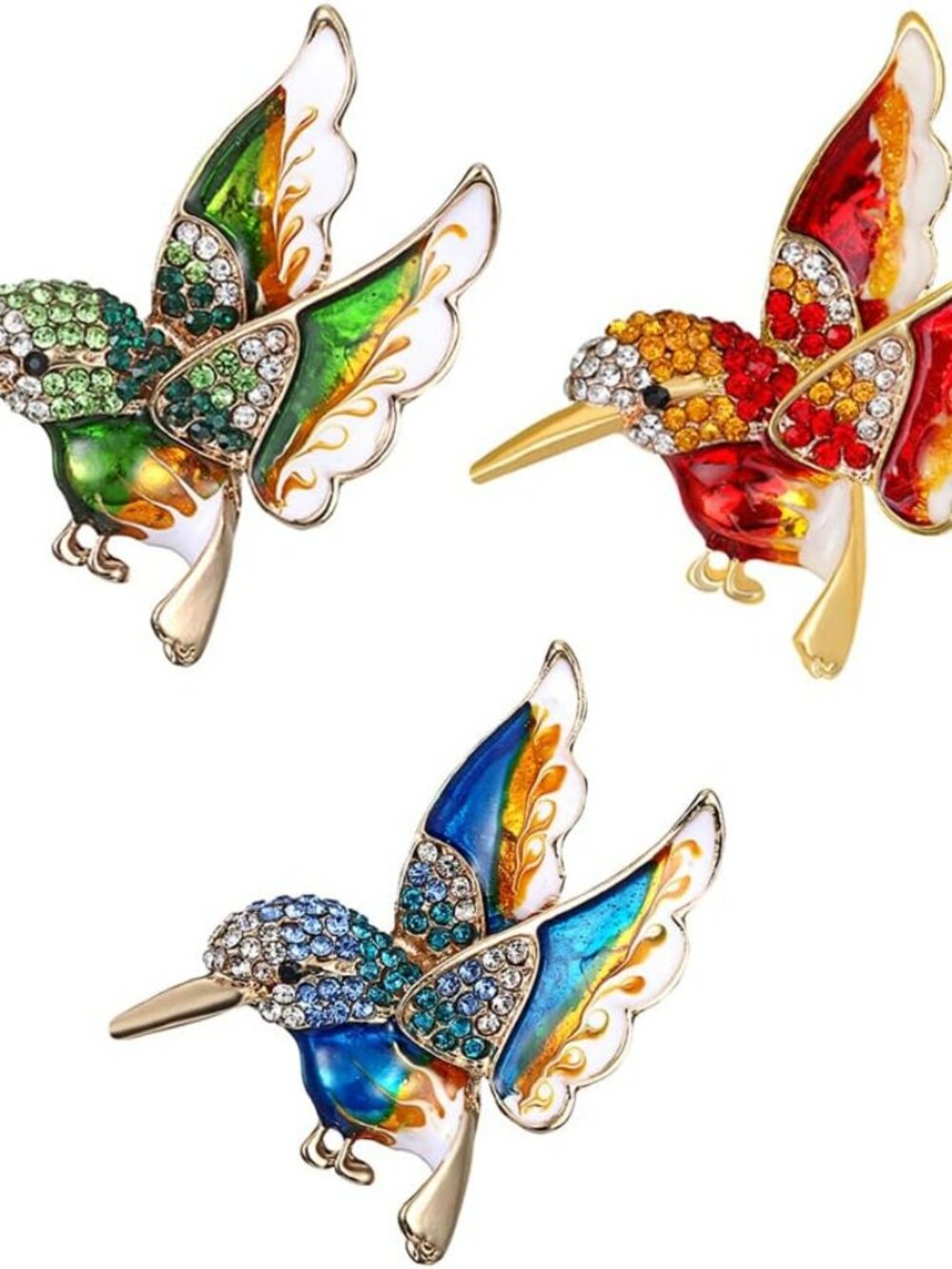 3 Brooch Set‎ Enamel Hummingbird Alloy Brooches Women Colorful Detailed Elegant
